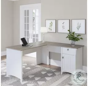 Salinas Pure White and Shiplap Gray 60" L Shaped Home Office Set