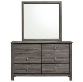 Santino Gray 6 Drawer Dresser and Rectangular Mirror