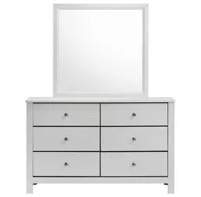 Santino White 6 Drawer Dresser and Rectangular Mirror