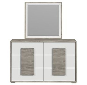 Vega White and Gray 6 Drawer Dresser and Rectangular Mirror