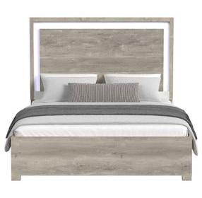 Vega White and Gray King Panel Bed with LED