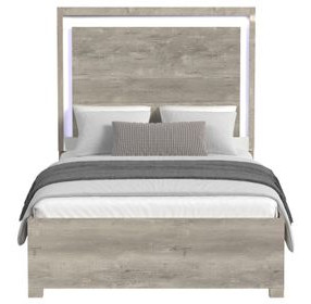 Vega White and Gray Queen Panel Bed with LED