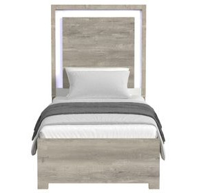 Vega White and Gray Twin Panel Bed with LED