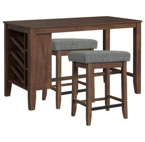 Veronica Walnut and Dark Gray Upholstered 3 Piece Kitchen Island Set with USB Charging