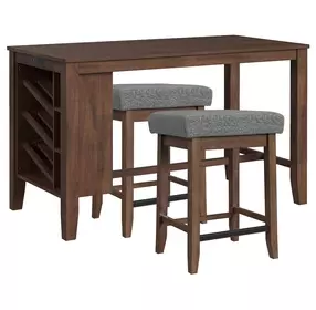 Veronica Walnut and Dark Gray Upholstered 3 Piece Kitchen Island Set with USB Charging