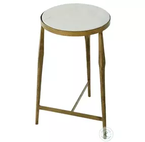 Adonia Honed White Banswara Marble And Antique Forged Brass Side Table