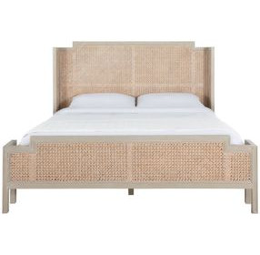 Camille Cerused White and Beige King Panel Bed