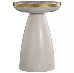 Cain Cerused Light Natural and Antique Brass Round Marble Top Side Table