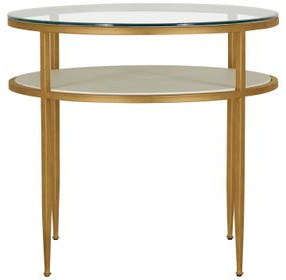 Constance Antique Brass Leaf and White Round Glass Top Side Table