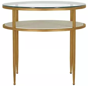 Constance Antique Brass Leaf and White Round Glass Top Side Table