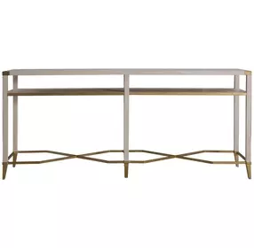 Sue Cerused White and Brushed Gold Rectangular Console Table