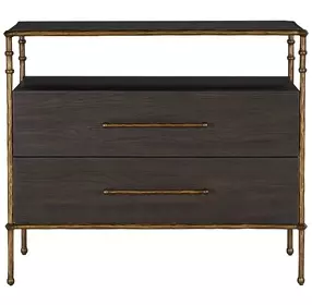 Reese Cerused Forest Black and Dark Antique Brass 2 Drawer Nightstand