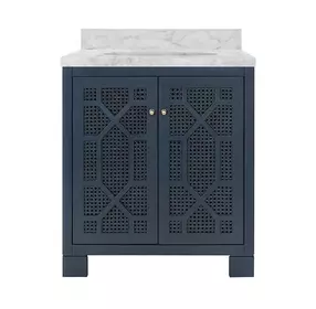 Schaffer Matte Navy Lacquer Carrera Marble Top Bath Vanity