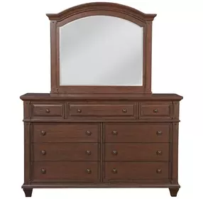 Sedona Cinnamon Cherry 7 Drawer Dresser and Arched Mirror