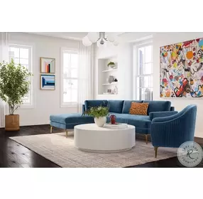 Serena Blue Velvet LAF Chaise Sectional with Brass Legs