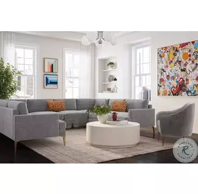 Serena Gray Velvet U-Sectional with Brass Legs