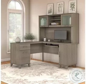 Somerset Ash Gray 60" L Shaped Home Office Set with Hutch