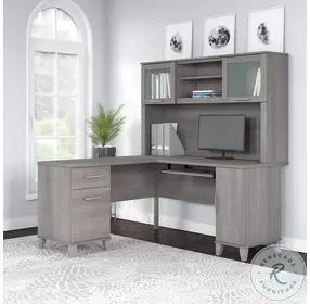 Somerset Platinum Gray 60" L Shaped Home Office Set with Hutch