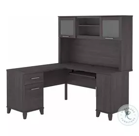 Somerset Storm Gray 60" L Shaped Desk With Hutch