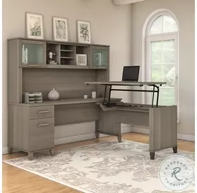 Somerset Ash Gray 72" 3 Position Sit to Stand L Shaped Home Office Set with Hutch