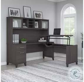 Somerset Storm Gray 72" 3 Position Sit to Stand L Shaped Home Office Set with Hutch