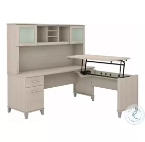 Somerset Sand Oak 3 Position Sit to Stand 72" L Shaped Desk with Hutch