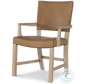 Open Sky Natural And Camel Leather Dining Arm Chair