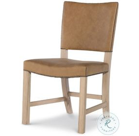 Open Sky Natural And Camel Leather Dining Side Chair
