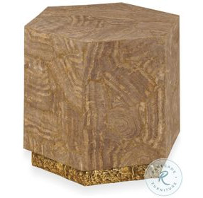 Aidan Travertine Veneer And Brass Hexagon Accent Table