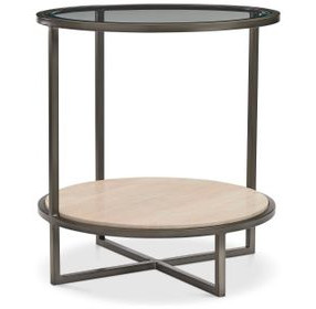Harlow Bronze And White Travertine Stone Metal Round Chairside Table