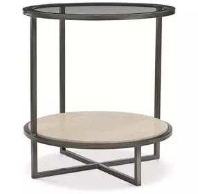 Harlow Bronze And White Travertine Stone Metal Round Chairside Table