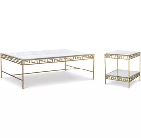 Grand Tour Furniture Gold Rectangular Glass Top Barnet Occasional Table Set