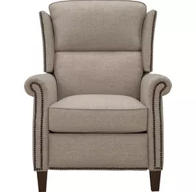 Shasta Linen Gray Push Thru The Arms Recliner with Nailhead Trim