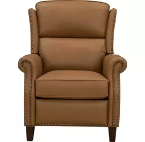 Shasta Elwood Cider Leather Push Thru The Arms Recliner with Nailhead Trim