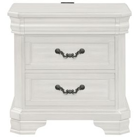 Lyndhurst Vintage White 3 Drawer Nightstand with USB Charging