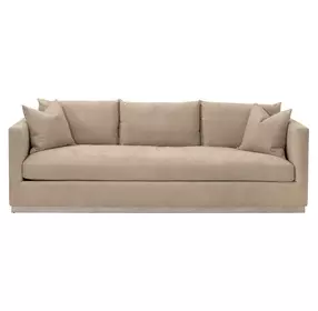Stitch and Hand Upholstery Camel Performance Fabric 96" Plinth Base Siena Sofa