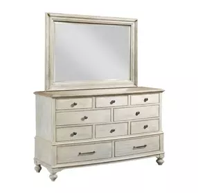 Litchfield Sunwashed and Brown 10 Drawer Cotswold Dresser with Rectangular Mirror