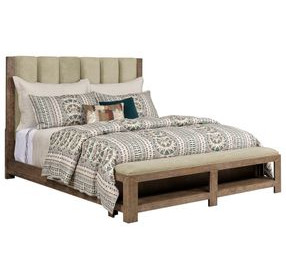 Meadowood Brown and Beige Upholstered California King Panel Bed
