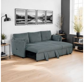 Denholme Dark Gray Sleeper Sofa with Pull Out and USB Charging