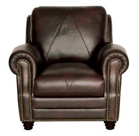 Brookstone Chocolate Leather Living Room Chair with Nailhead Trim
