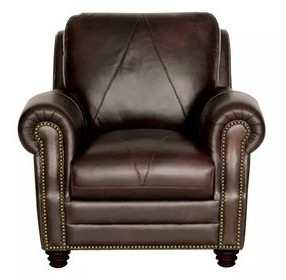 Brookstone Chocolate Leather Living Room Chair with Nailhead Trim