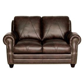 Brookstone Chocolate 61" Leather Loveseat with Nailhead Trim