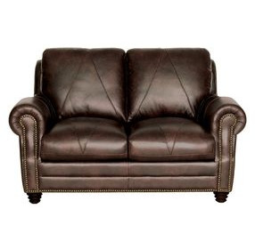 Brookstone Chocolate 61" Leather Loveseat with Nailhead Trim
