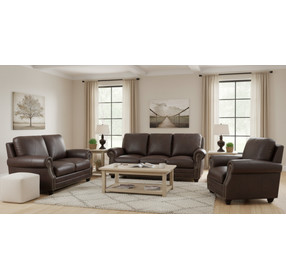Brookstone Chocolate Leather Living Room Set with Nailhead Trim