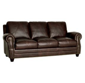 Brookstone Chocolate 86" Leather Sofa with Nailhead Trim