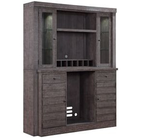 Spring Haven Gray and Brown 5 Shelves Back Bar and Hutch