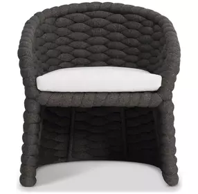 Salinas Dark Umber and White Performance Fabric Outdoor Arm Chair