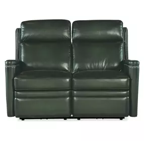 Hamilton Green Leather 56" Power Reclining Loveseat with Power Headrest