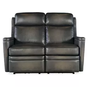 Hamilton Grey Leather 56" Power Reclining Loveseat with Power Headrest
