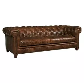 Chester Dark Walnut Leather Stationary 94" Sofa